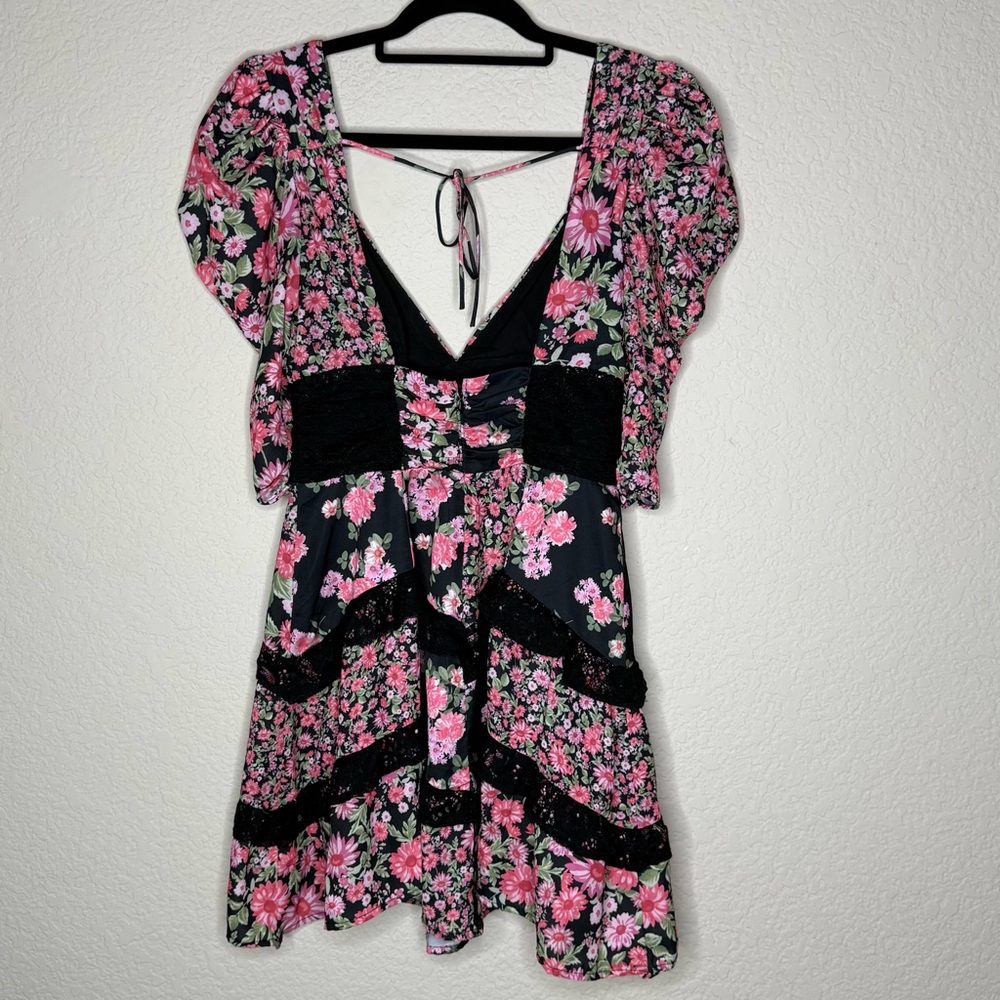 For Love and Lemons Rosalyn Mini Dress in Black Floral - Picture 4 of 5